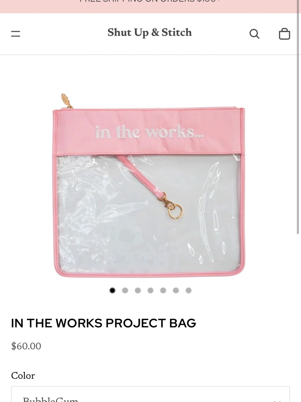 Shut Up & Stitch “In The Works” Needlepoint Project Bag – BubbleGum Pink
